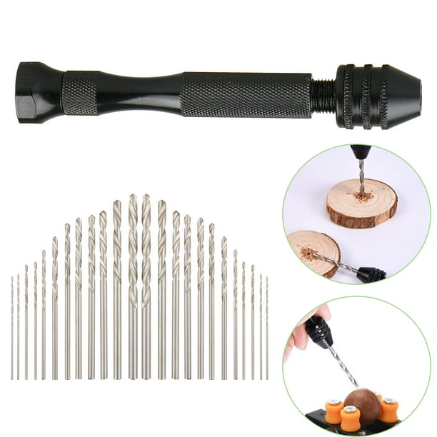 Hand Drill Bits Set 31Pcs Jewelry 0.5-3.0mm Precision Hand Pin Vise Rotary Tools with Micro Mini Twist Drill Bits DIY Drilling etc Plastic for Wood Craft Projects and Model Building 